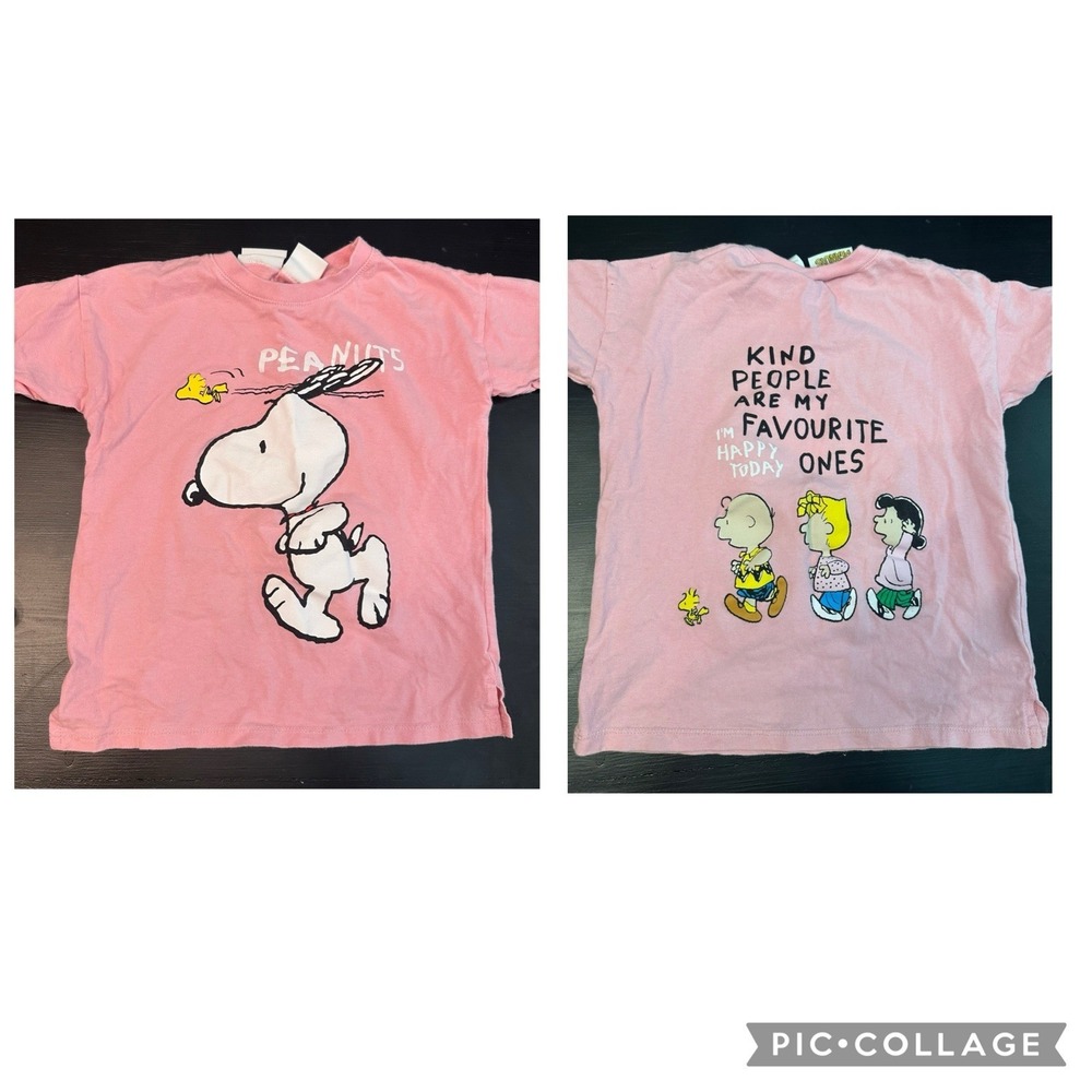 Zara Kids Girls Front & Back Graffiti Peanuts Snoopy Shirt Size 2/3